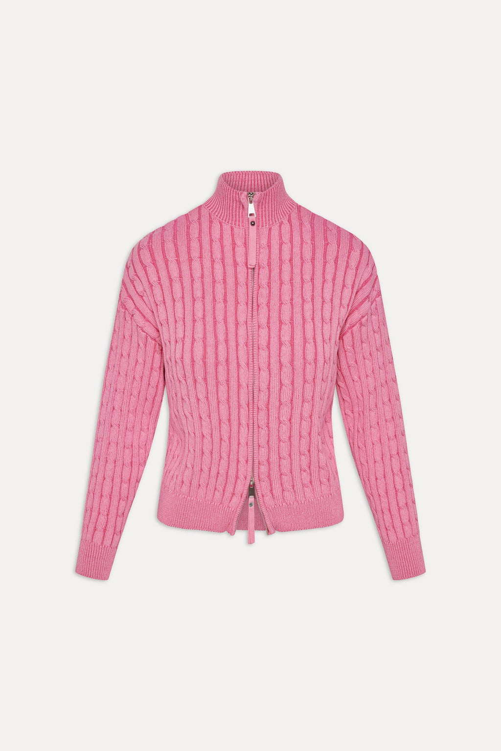 Bea Cable Knit Zip Up Sweater - Sweetheart