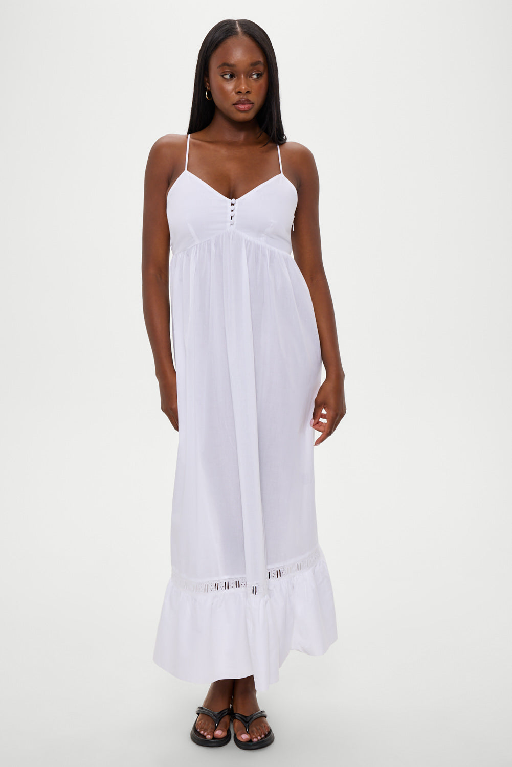 Airy Poplin Midi Dress  - White