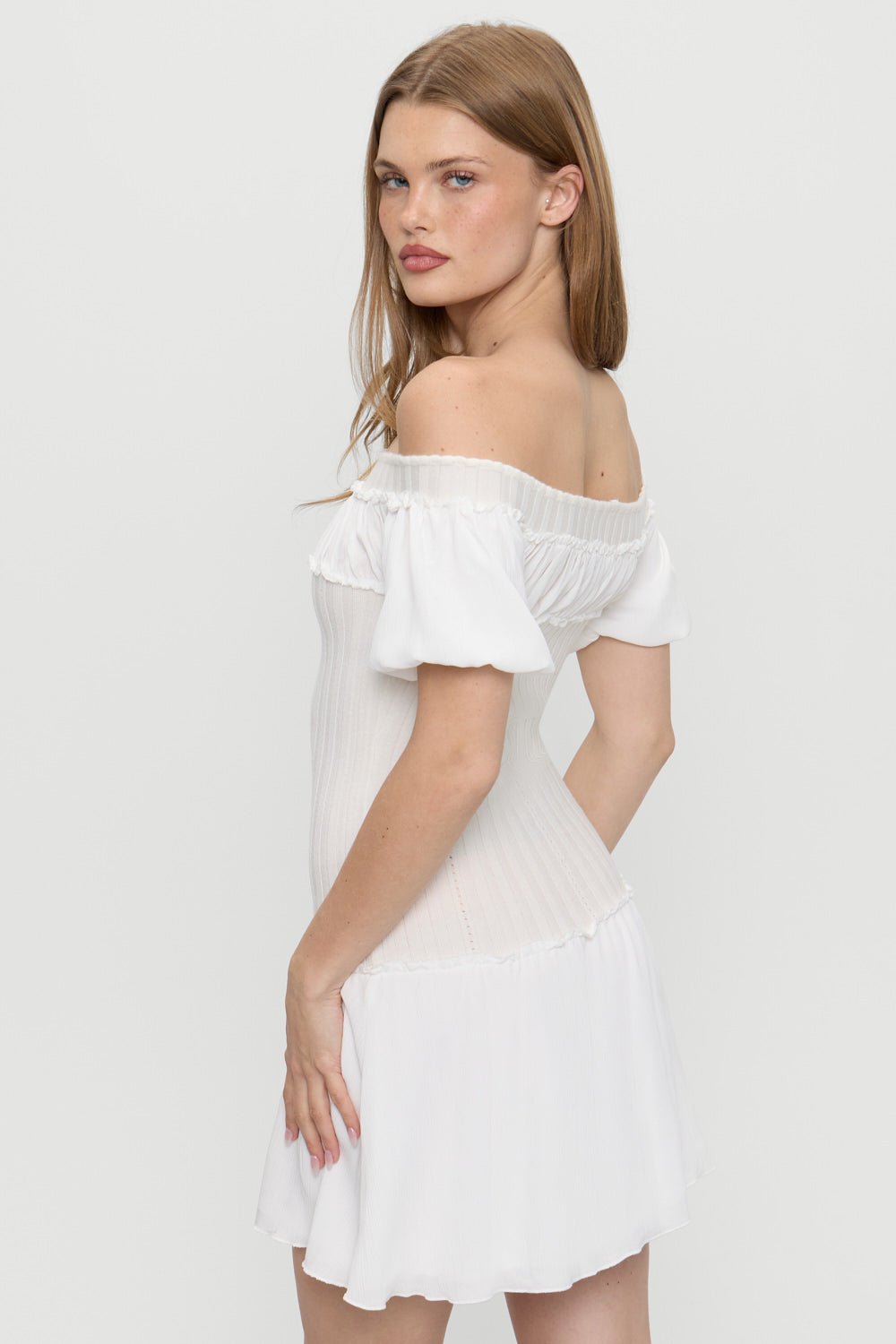 Aura Off The Shoulder Mini Dress - Coconut Cream