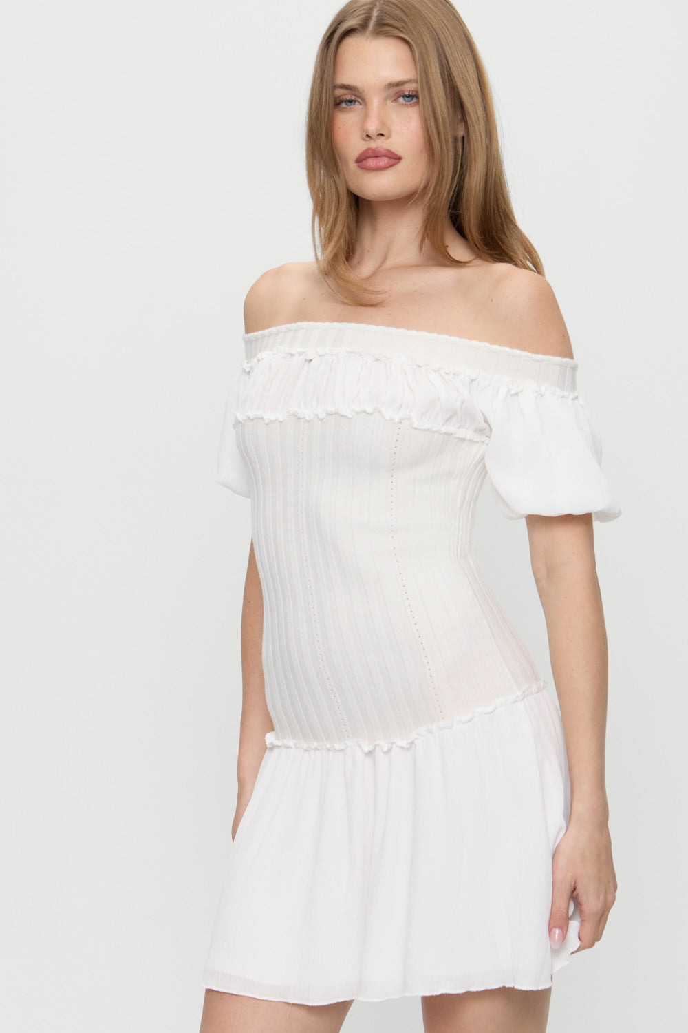 Aura Off The Shoulder Mini Dress - Coconut Cream