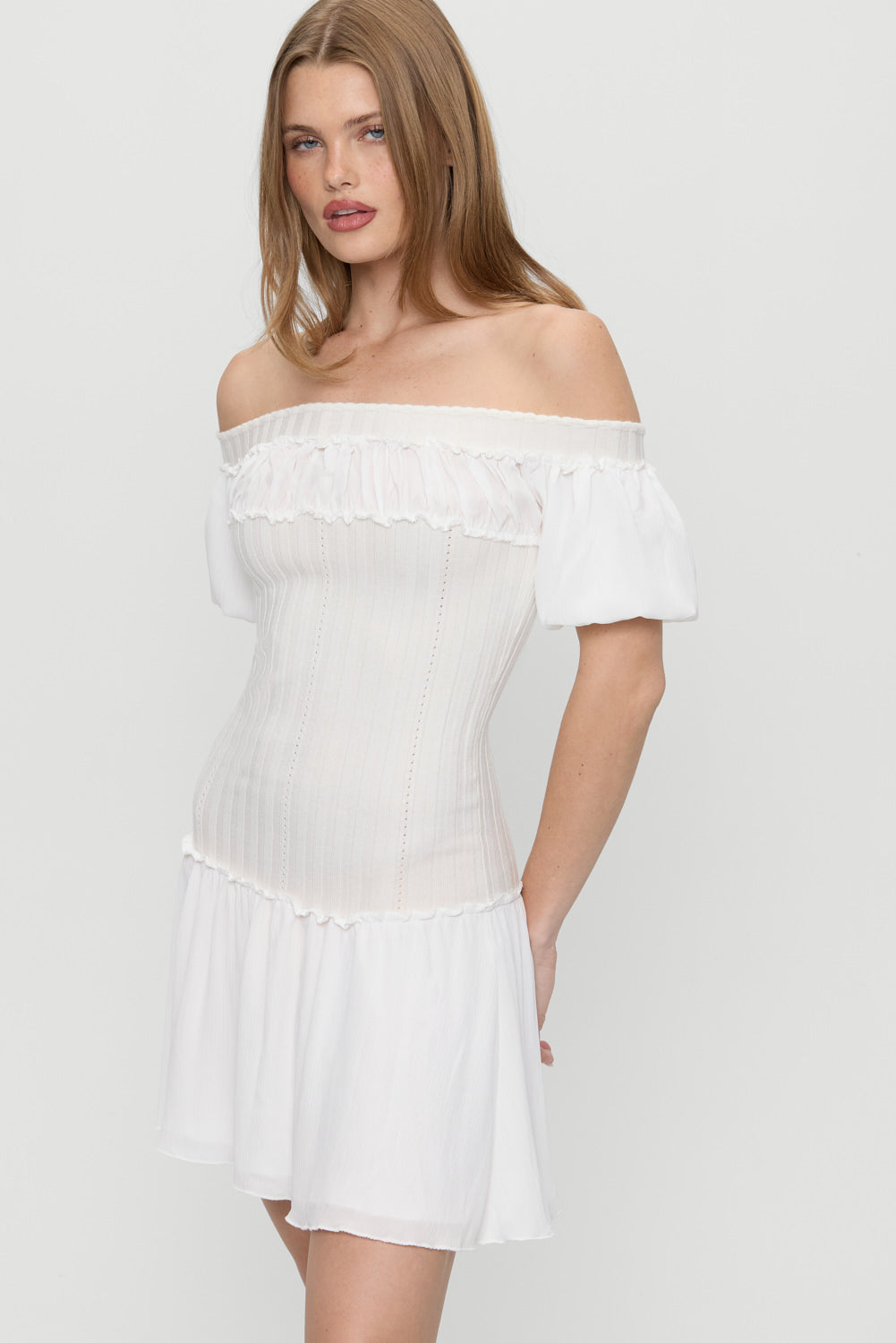 Aura Off The Shoulder Mini Dress - Coconut Cream