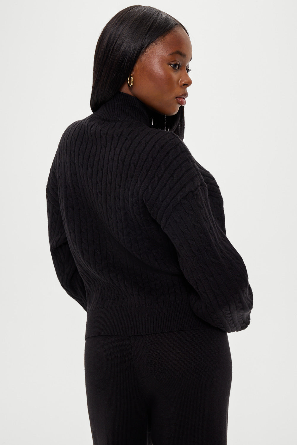 Bea Cloud Knit Zip Up Sweater - Black