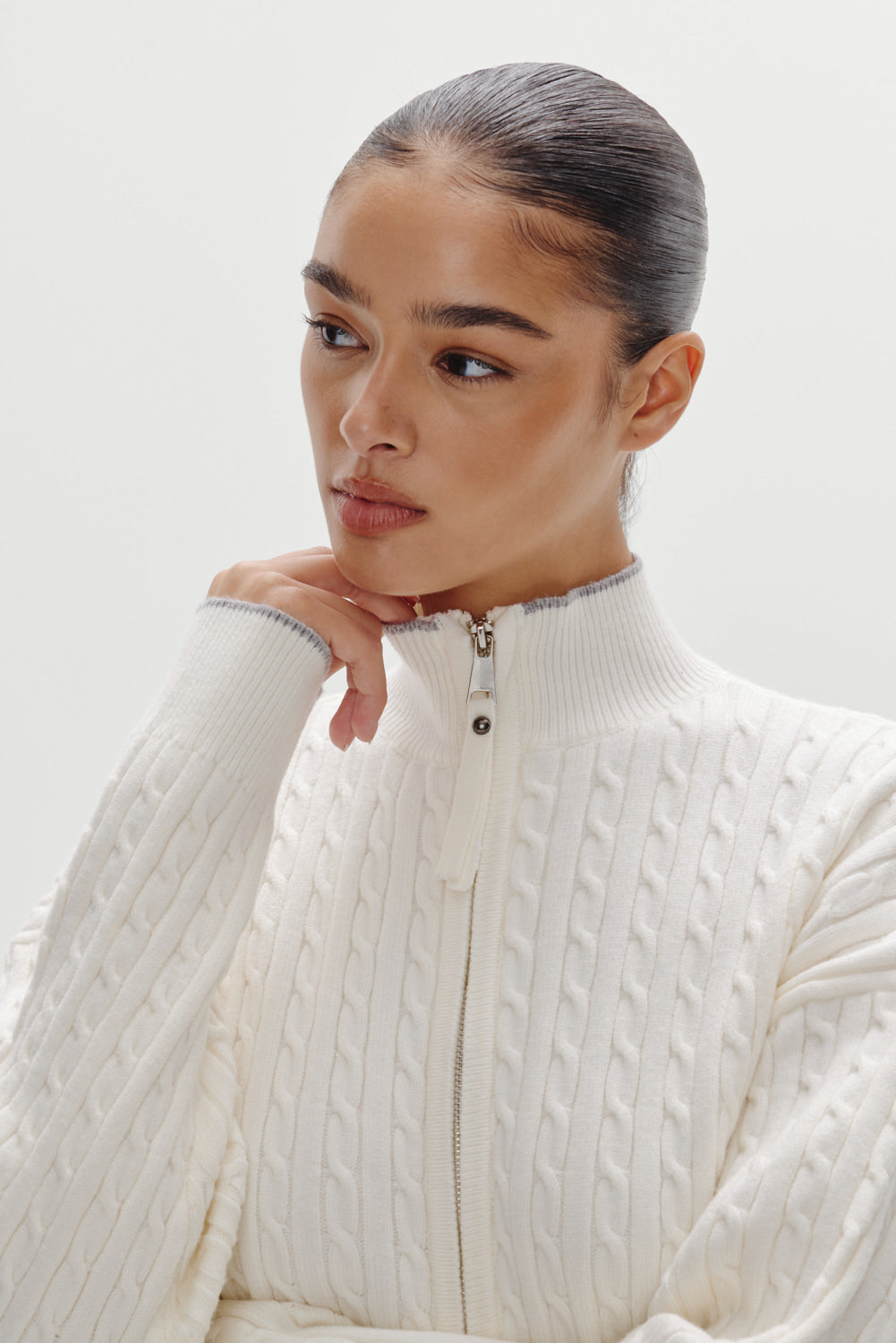 Bea Cloud Knit Zip Up Sweater - Honeymoon