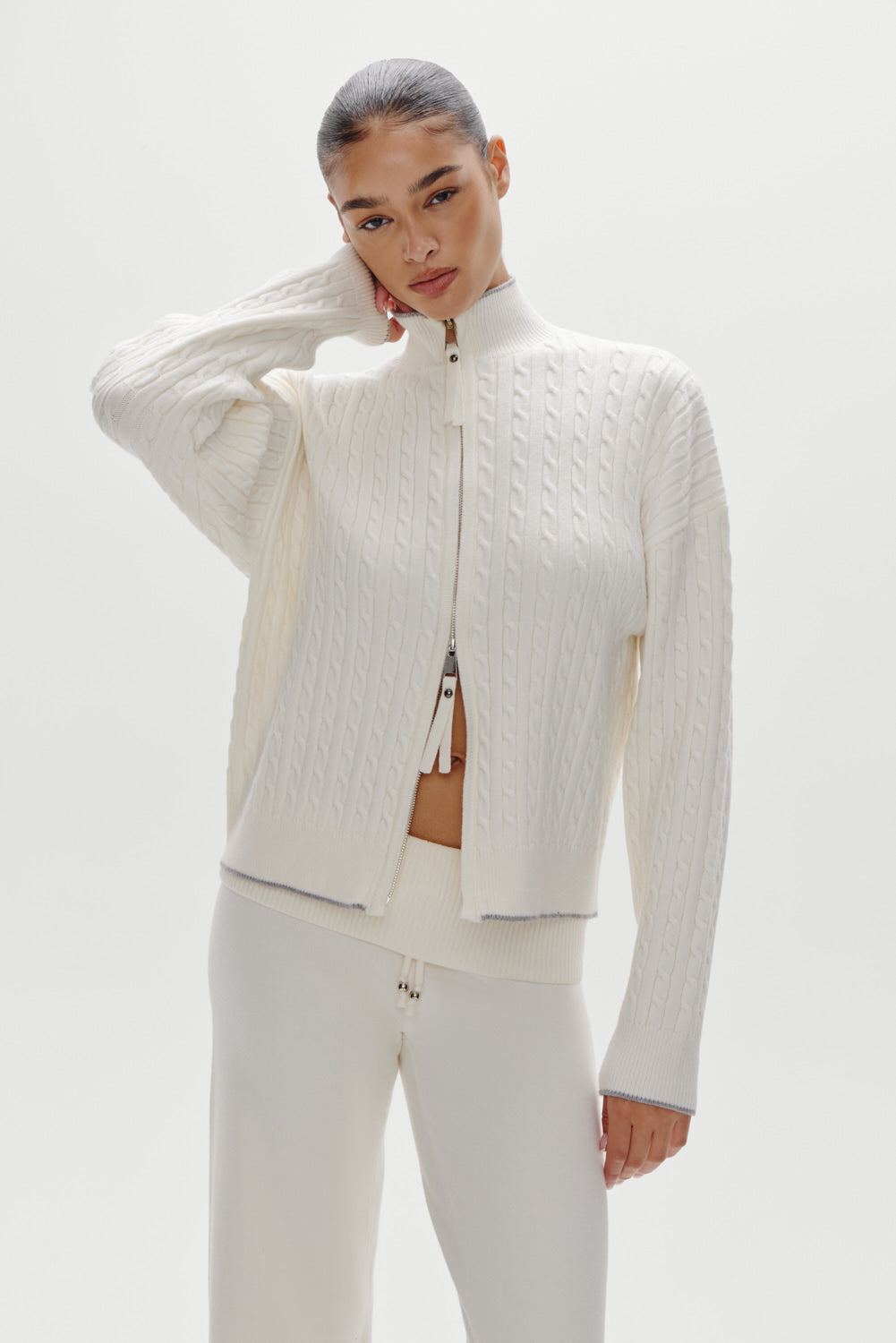 Bea Cloud Knit Zip Up Sweater - Honeymoon