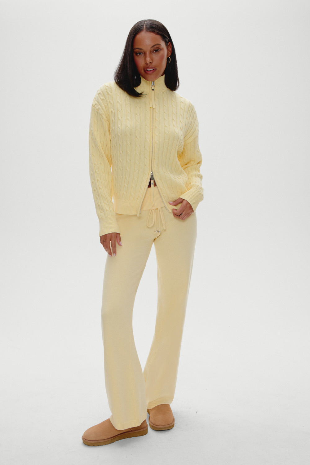 Bea Cable Knit Zip Up Sweater - Vanilla Sugar